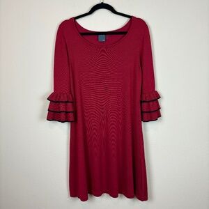 Gabby Skye Eastern Ruby Sweater Dress with Tiered Ruffle Bell 3/4 Sleeves